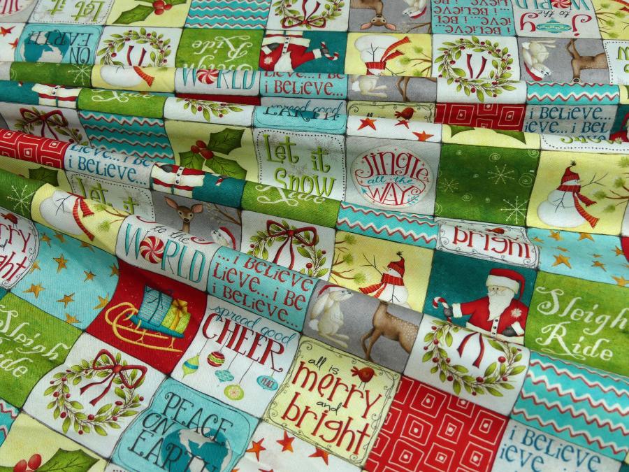 Patchworkstoff Windham Fabrics Quadrate mit Weihnachtsmotiven